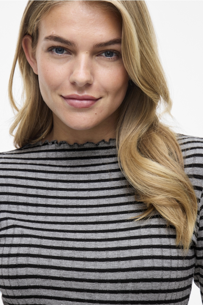 VIRIKA L/S FUNNEL NECK TOP - NOOS 14107470 MEDIUM GREY MEL/ BLACK